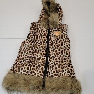 Betsey Johnson Animal Print Puffer Vest Faux Fur Size 10-12